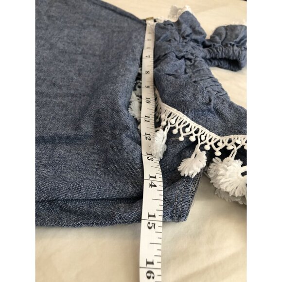 5L2F Denim Off-Shoulder Dress With White Tassel Trim Girls S Blue USA Boho Chic - Picture 7 of 8
